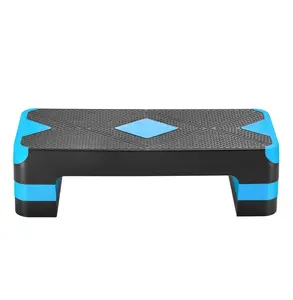Aerobic Step Platform - 28 Inch Workout Stepper with 4 Risers - Adjustable Height Fitness Step Deck for Cardio & Strength Training - Non-Slip Home Gym Equipment - Blue
