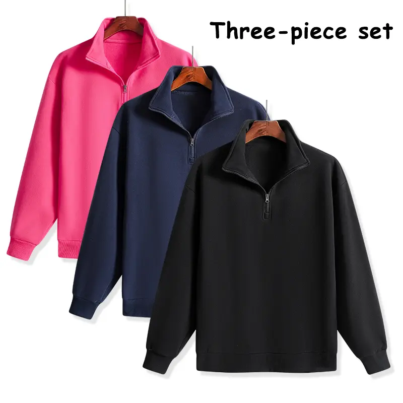 Men’s Ultra-Soft Fleece Quarter-Zip Pullover Sweatshirt, 3-Pack — Vibrant & Neutral Solid Colors, Stand Collar, Half-Zip Design Top Bundle for Cool Spring & Autumn Days