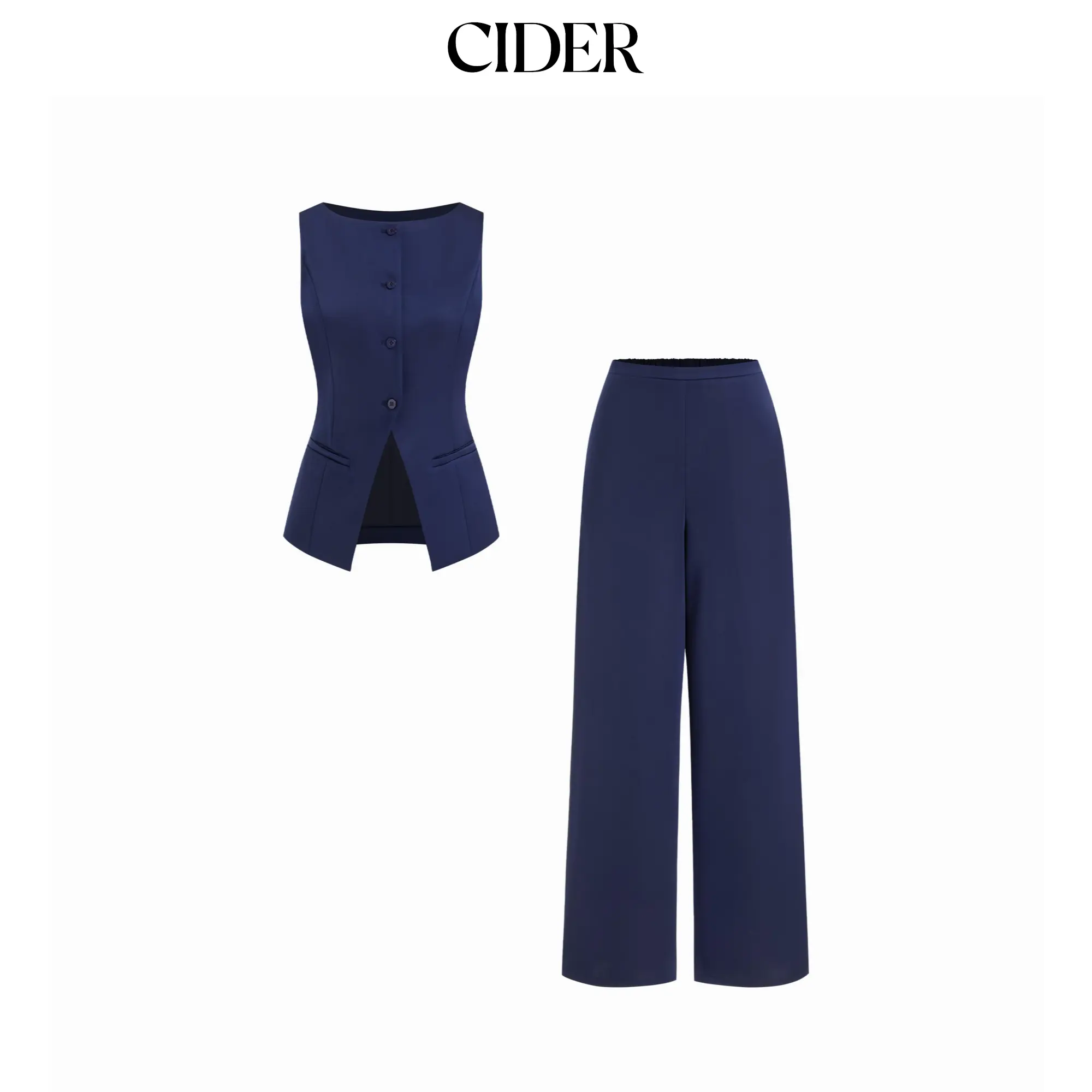 Cider Satin Boat Neck Button Front Crop Top & Mid Rise Wide Leg Trousers Set
