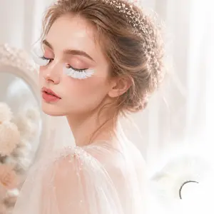 [Costume & Dance] Dorisue Feather Eyelashes White —Pure White Feather Statement Lashes for Costume & Dance Performance Makeup