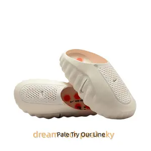 Beige Thick-Soled Massage Slides, Orange Spherical Outsole, Breathable Fabric Upper, Pre-Game Recovery Tech Mules