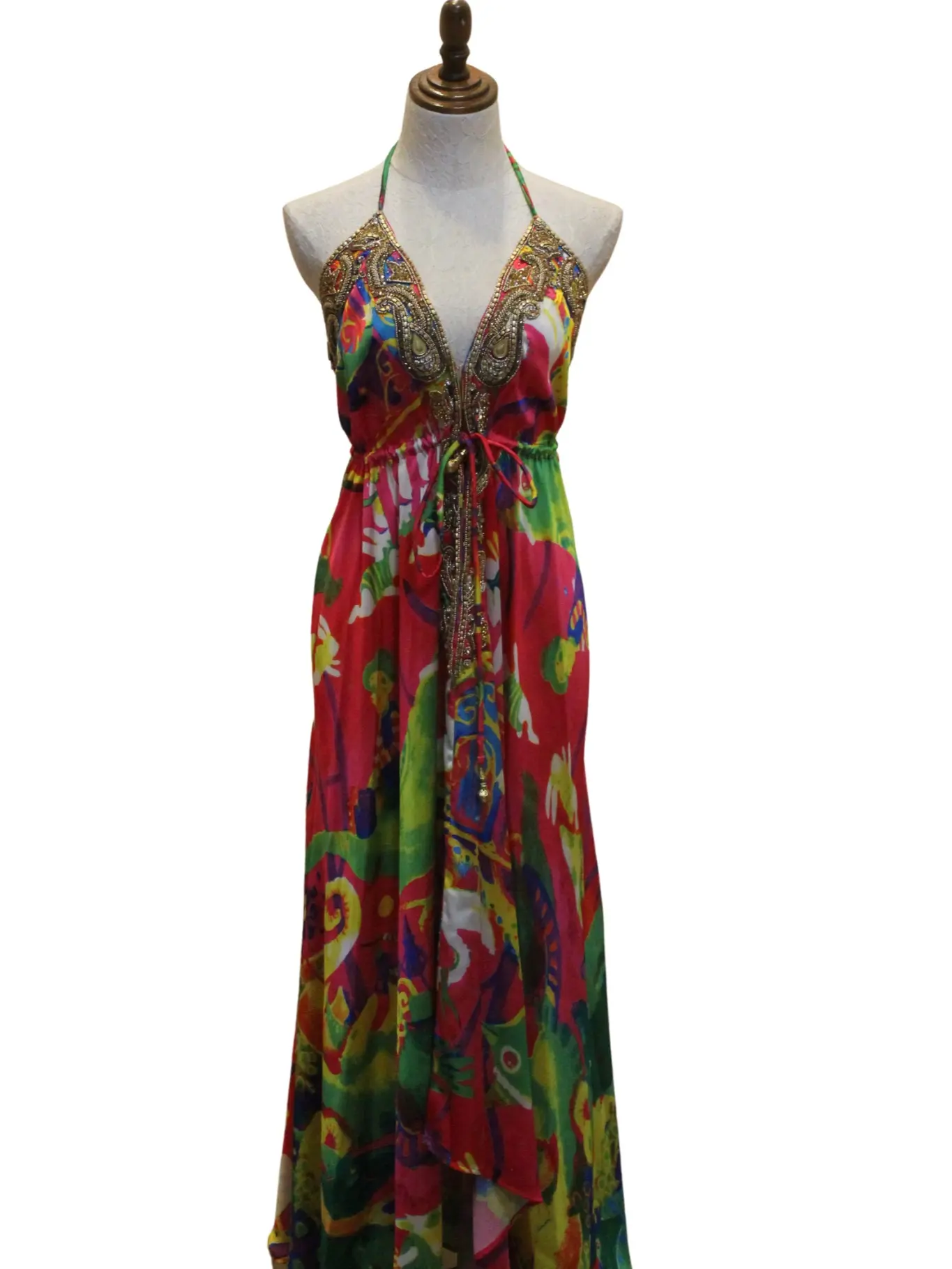 Women's Chic Essential Casual V-Neck Gems-Embellished Exotic Dress, Womenswear