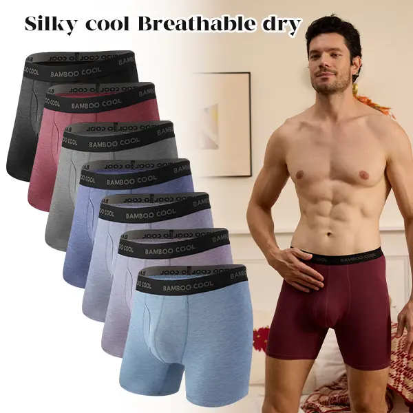 BAMBOO COOL Menswear Men's Seamless Boxer Briefs - 92% Bamboo Viscose Fabric, 8% Spandex, Elastic Waistband, Ultra Breathable, Smooth, No Riding Up, Moisture-Wicking, Summer Multipack, Day, Plain, Work, 7A, 7B