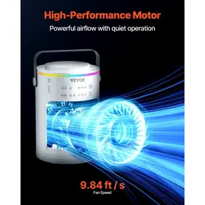 VEVOR Portable Air Conditioner, 4-in-1 Evaporative Air Cooler, 3-Speed Mini Air Conditioner with Smart Timer, 600ml Water Tank, 7-Color Light, Personal Mini Desk AC Fan for Bedroom Office Room, Multifunctional Fan, Quiet Operation