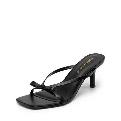 DREAM PAIRS Women's Bow Kitten Heel Mule Sandals - Square Toe Strappy Slip-On Dress Shoes, PU Foam Comfortable Stable Styles for Bridal Wedding Party Formal Occasions, Women's Shoes, Shoes For Women