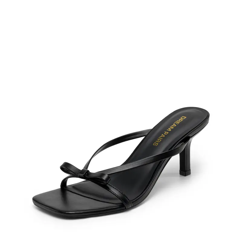 DREAM PAIRS Women's Bow Kitten Heel Mule Sandals - Square Toe Strappy Slip-On Dress Shoes, PU Foam Comfortable Stable Styles for Bridal Wedding Party Formal Occasions, Women's Shoes, Shoes For Women