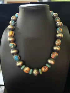 Navaho Pearls With Spiny Oyster Turquoise Necklace