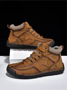 Men's Multi-Color Premium Handmade Stitched Leather Boots, High-Quality Durable Non-Slip Ankle Work Boots for Outdoor & Daily Wear