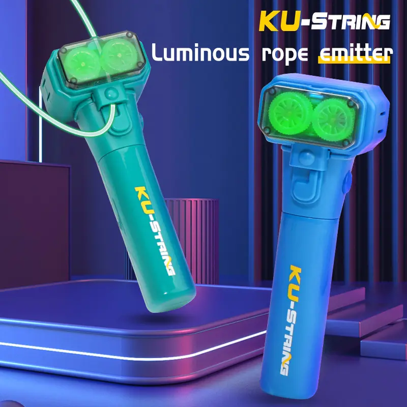 KU-STRING Electronic Rope Launcher, Rechargeable Light Rope Toy with 360° Glow-in-the-Dark Night Light Effect, LED Strips, Portable Classic Novelty Stress Relief Toy for Kids’ Outdoor Night Games