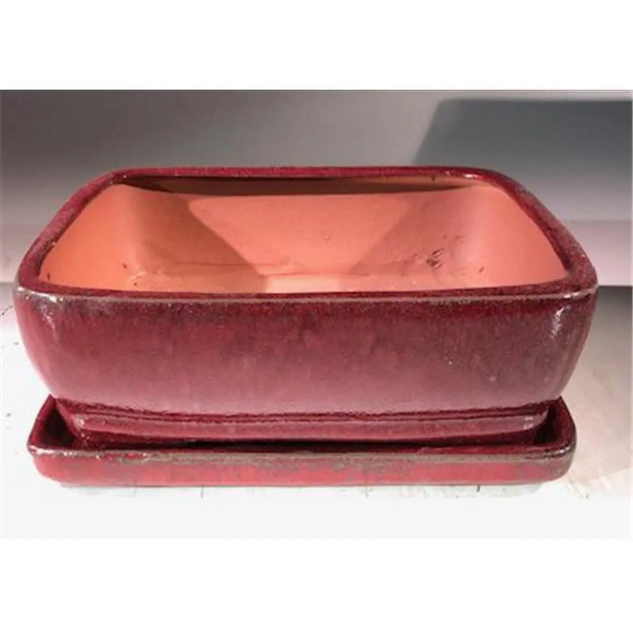 212 MAIN 6 in. Rectangular Parisian Red Ceramic Bonsai Pot with Detachable Tray - Garden Planter, Decorative Home Items, Outdoor Home Decor