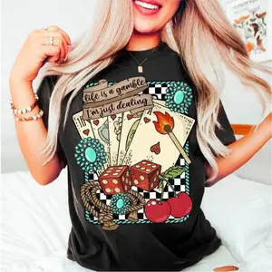 Life Is a Gamble Shirt with Retro Turquoise Western Theme and Cowboy Graphic Cotton Western Gift
