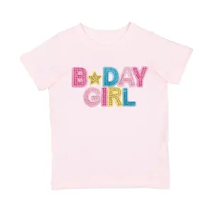 Birthday Girl Rhinestone Patch Short Sleeve T-Shirt