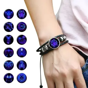 12 Constellation luminous bracelet Men's and Women's fashion multi-layer woven bracelet 1pc
