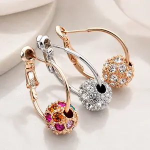 CZ Disco Ball Dangle Hoop Earrings Single Color Option Rose Gold Silver Tone Delicate Sparkle Drop Earrings for Women Daily Wear tiktokshopspringglowup