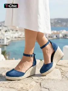 Faux Suede Braided Wedge Shoes, Stylish Elegant Versatile Essential Item, High Heels, Perfect with Flowy Sun Dress, Slim Pants, Jeans, Beach Vacation Style