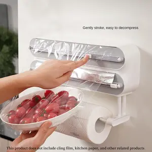 Disposable Cling Film Cutter, 1 Count Wall-mounted Punch-free Plastic Wrap Holder, Dustproof Storage Organizer for Home Kitchen, Kitchen Gadgets Organizer, Paper Towel Holder