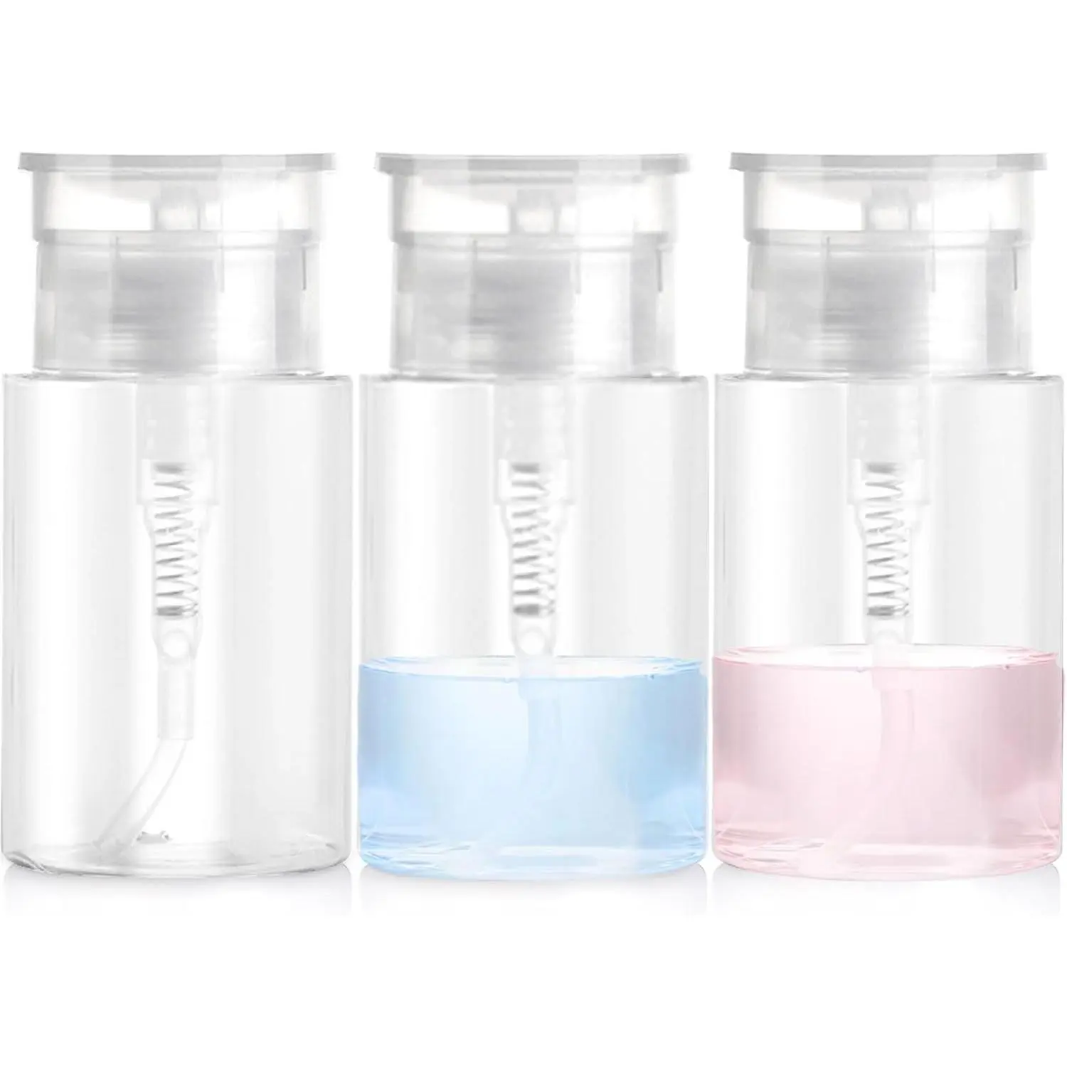 3 Pack Push Down Pump Dispenser with 6 Labels, Empty Push Top Bottles for  Polish, Makeup Remover, Micellar Water, , Dish & Facial Toner, 2oz/60ml