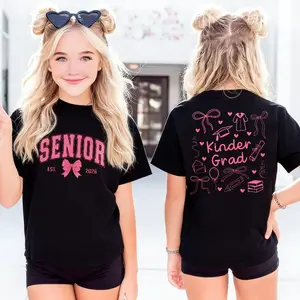 Senior Kinder Grad 2026 T-Shirt, Coquette Bow Kindergarten Graduation Tee, Black Cute Last Day of School Shirt for Girls, Pre-K to 1st Grade Gift