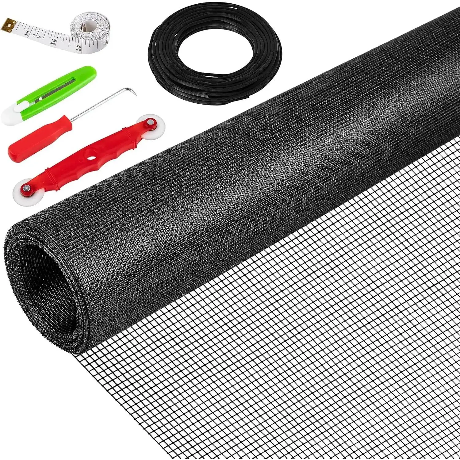 48"X236" Window Screen Replacement Kit, 6 in 1 Window Screen Door Repair Kit, Replacement Window Screens, Fiberglass Patio Screen Mesh for Porch Sliding Door, Rolling Tool Hook Spline  RulerQuesear