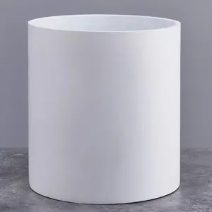 12 Inch Fiberstone Planter - Lightweight Modern Cylinder  Pot with Drainage Hole & Plug, Indoor Outdoor Use, Matte White