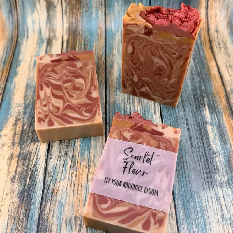 Scarlet Fleur Soap | Handcrafted Floral Fruity Soap | Hydrating Cold Process Bar | Coconut Milk & Kaolin Clay | Botanical Skincare