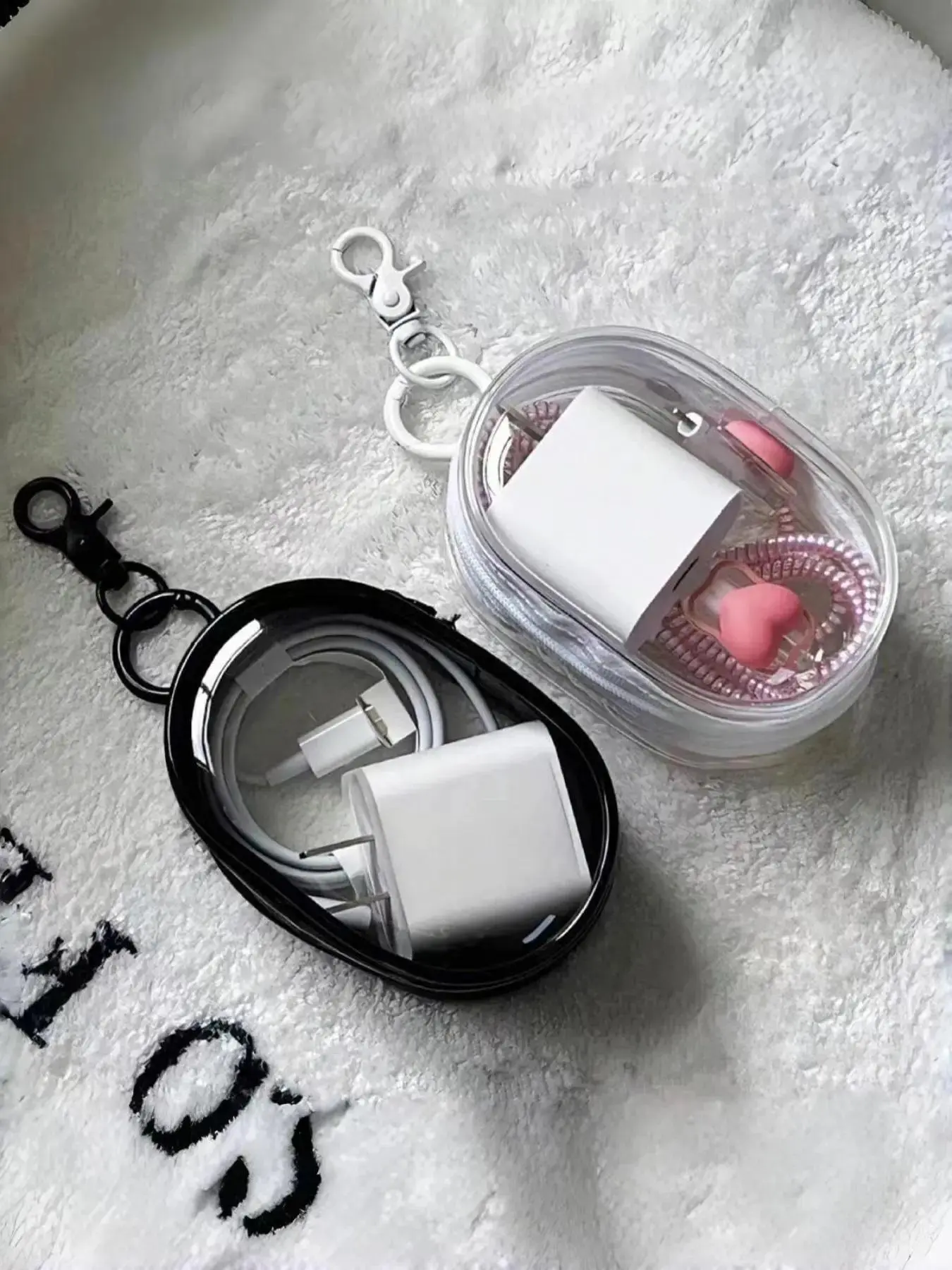 Clear Plastic Charger and Cord Organizer Mini Zipper Keychain, Portable Earbud and Cable Storage Case, Headphone Storage, Multifunctional Storage Bag for Travel, Daily Use