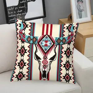 Boho Vintage Ethnic Cushion, Zipper Closure Square Pillow, Indian Totem Design, Sofa Living Room Decor, Bedroom Study Decor, Kids Growth Gift