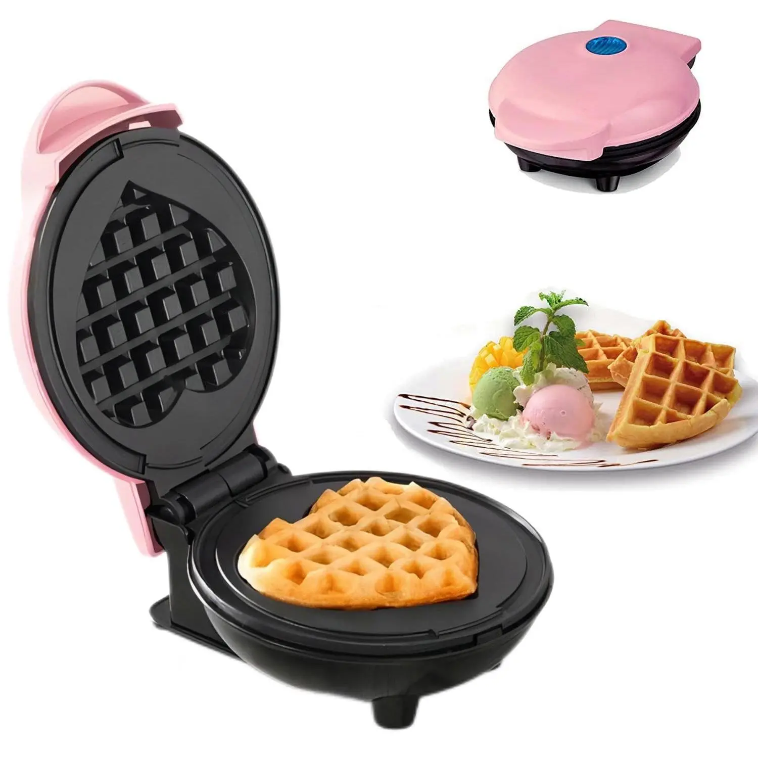 Mini Maker Waffle Maker 5" Non-Stick Waffler Iron Stuffler Stuffed Wafflera Adjustable Browning Control, Heart,