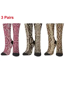 3 pairs of women's Harajuku-style python print mid-calf socks - fashionable, novel, and creative - men's trendy socks - comfortable, breathable, suitable for everyday wear, home, sports, outdoor travel, holidays, and as a gift.