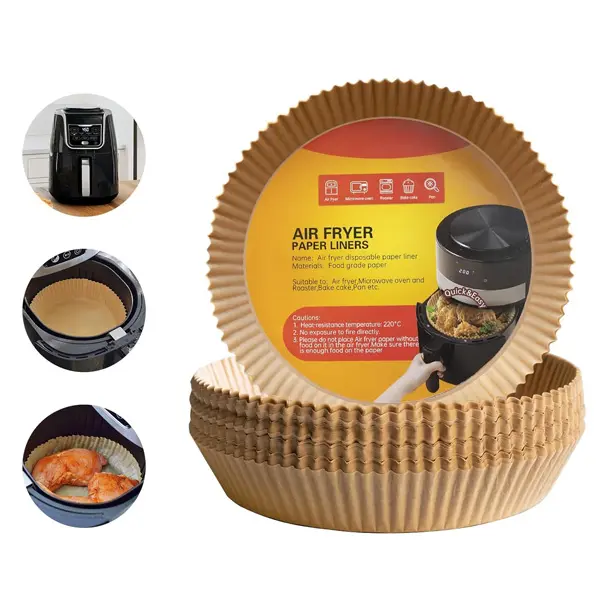 Heat Resistant Round Air Fryer Liners 8 inch 100 Pieces, Easy Clean Cooking Paper Suitable for Air Fryer, Microwave, Oven, Steamer