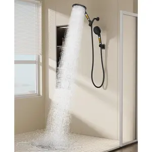 Dual Filtered Shower Heads Combo, High  Rain Shower  with Handheld Spray Built-in Power Wash, Dual Handheld Shower  for Hard Water, Remove Chlorine for Healthier -Black