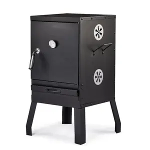 Sturdy Steel Portable Vertical Charcoal Smoker with Handles, 2 Detachable Grill Racks, 4 Adjustable Air Vents, Thermometer & Oil Management System, Traditional Outdoor BBQ for Camping Backyard Grilling, Black