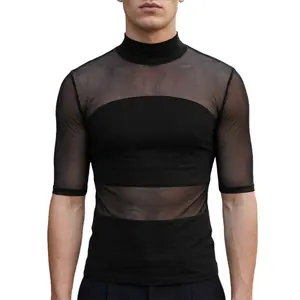 INCERUN Men's Edgy Sheer Mesh T-Shirt - Menswear Festival Techno Rave Circuit Party Clubwear, Aesthetic Fashion Clothes