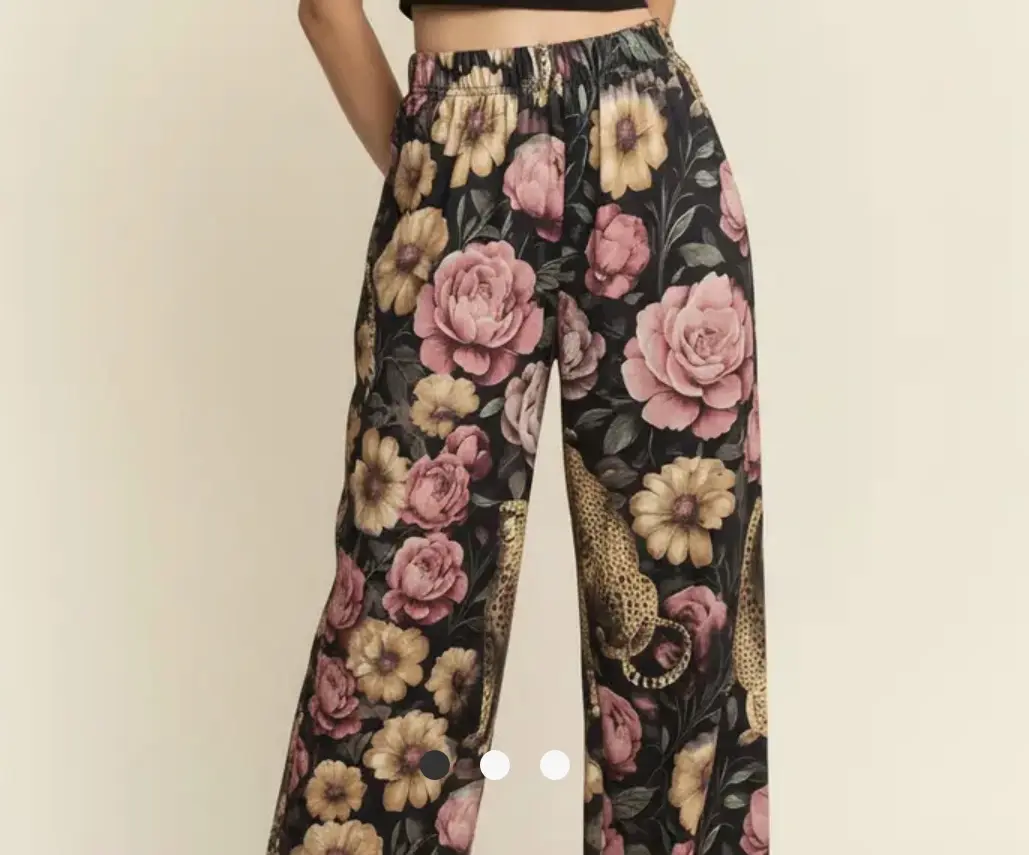 Women's Boho Floral Noir Cheetah Animal Pattern Baggy Wide-Leg Harem Pants - Lightweight Casual Loose Elastic Waist Bottoms with Pockets, Sizes S Up to 6, M 8-10, L 10-12, Floral Print, Pocketed, Xl