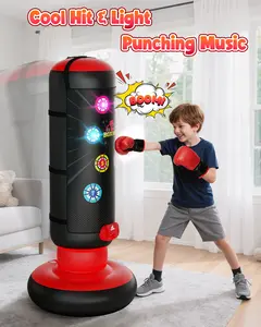 Hope rock Kids Punching Bag Set with Boxing Gloves, Music & Light Up Score Counter, 4-Mode Interactive Boxing Toy for Boys Girls Ages 4-12