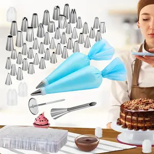 54 in 1 Piping Bags and Tips Set Including Reusable Pastry Bag Icing Tips Stainless Steel Pastry Tips Set Frosting Piping Kit for Cake Cupcake Cookie Decoration Kitchen Baking Accessories