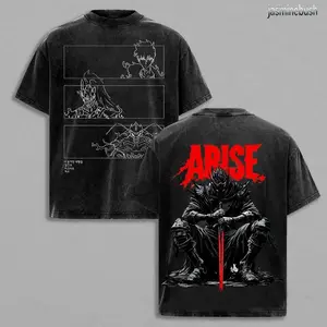 Arise Solo Leveling Anime Tee, IGRIS - BERU T-Shirt - Shadow Soldiers Sung Jin Woo Double Printed Oversize Lightweight Acid Washed Graphic Tee Gift For Anime Fan, Top Casual 1P5