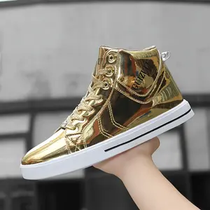 [Non-Slip Wide Foot Skate Shoes] 1pair GUI ZU LE Men's Fashion High-Top Skateboard Shoes, Casual Sports Style, Striped Solid Color, All-Season, Lace-Up Closure, Round Toe, PU Upper, Fabric Inner, EVA Sole & Insole, Non-Slip Thick Sole, Large Wide Foot Des