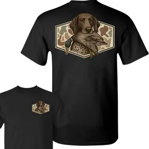 Hunting Dog Unisex T-Shirt, GSP Dog Holding Mallard Duck Camo Cotton Tee, for Hunting Shirt, Local Boy, Waterfowl Hunter, For Men and Women