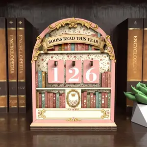 Wooden Vintage Book Reading Tracker, Tracks Up to 999 Books, Tracking Progress, Bookshelf Counter, Ideal for Reading Enthusiasts, Retro Design