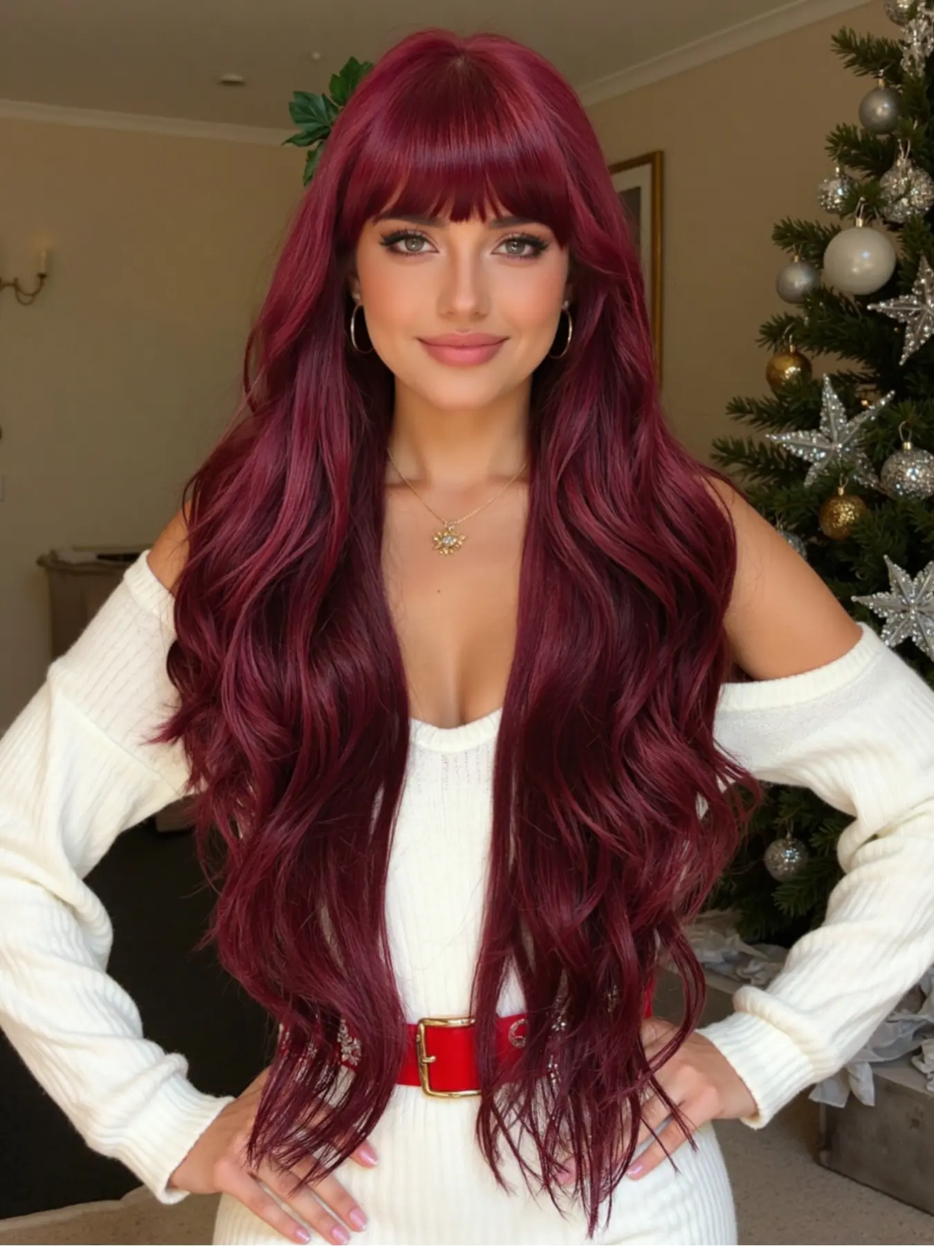 30 Inch Curly Synthetic Wig with Bangs, High-Quality Daily Party Holiday Christmas Wear, Long Layered Women's Synthetic Curly Wigs, Premium Synthetic Wigs, Synthetic Machine Wigs, Hair Wig