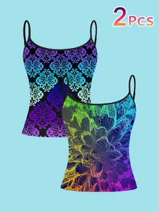 Women's Neon Gradient Strap Top, Slim Fit All-Season Casual Wear, Perfect for Party & Daily Use, Stylish Design