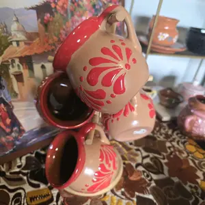 Set of 4 Mugs- Brown/ Red