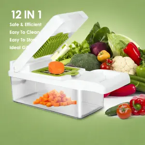 12 In 1 Vegetable Chopper With Container Kitchen Food Slicer Dicer Grater Peeler Egg Separator Hand Protector For Onion Salad Potato Durable ABS Plastic & Razor Sharp Blades for Healthy Meals - Kitchen Utensils Cabbage