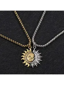 2-Piece Sun and Moon Asymmetrical Couple Necklace, Men and Women Jewelry, Casual Stainless Steel Chain, Party Gift, All Seasons