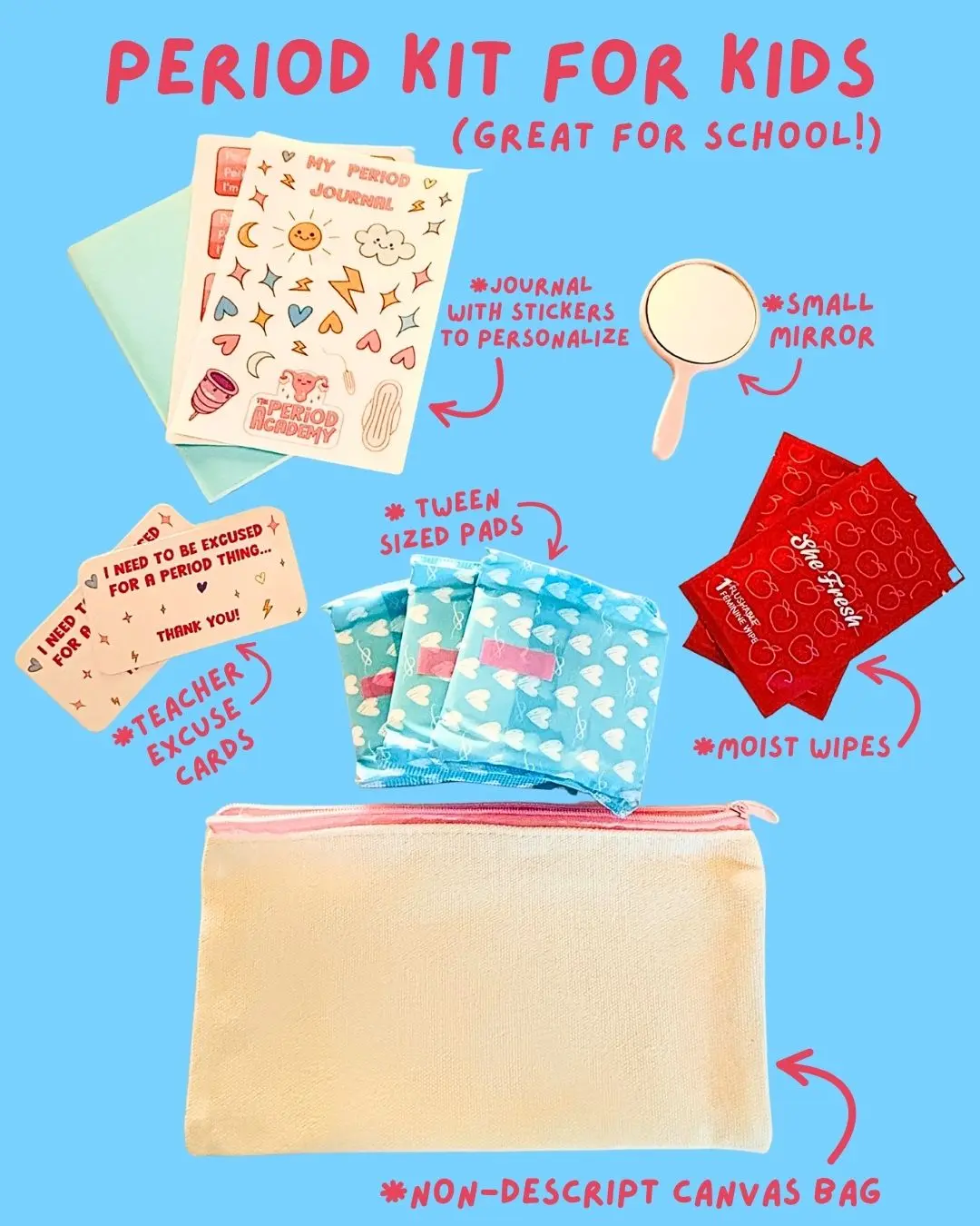 Tween's First Period Kit - Gift for Girls - Menstruation Gift Box - Educational Video