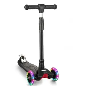 Kids Scooter, 3 Wheel Scooter for Toddler 3-10, Kick Scooter with 4 Adjustable Height Lean-to-Steer Handlebars, 3 Light Up Wheels, Mini Scooter,Black