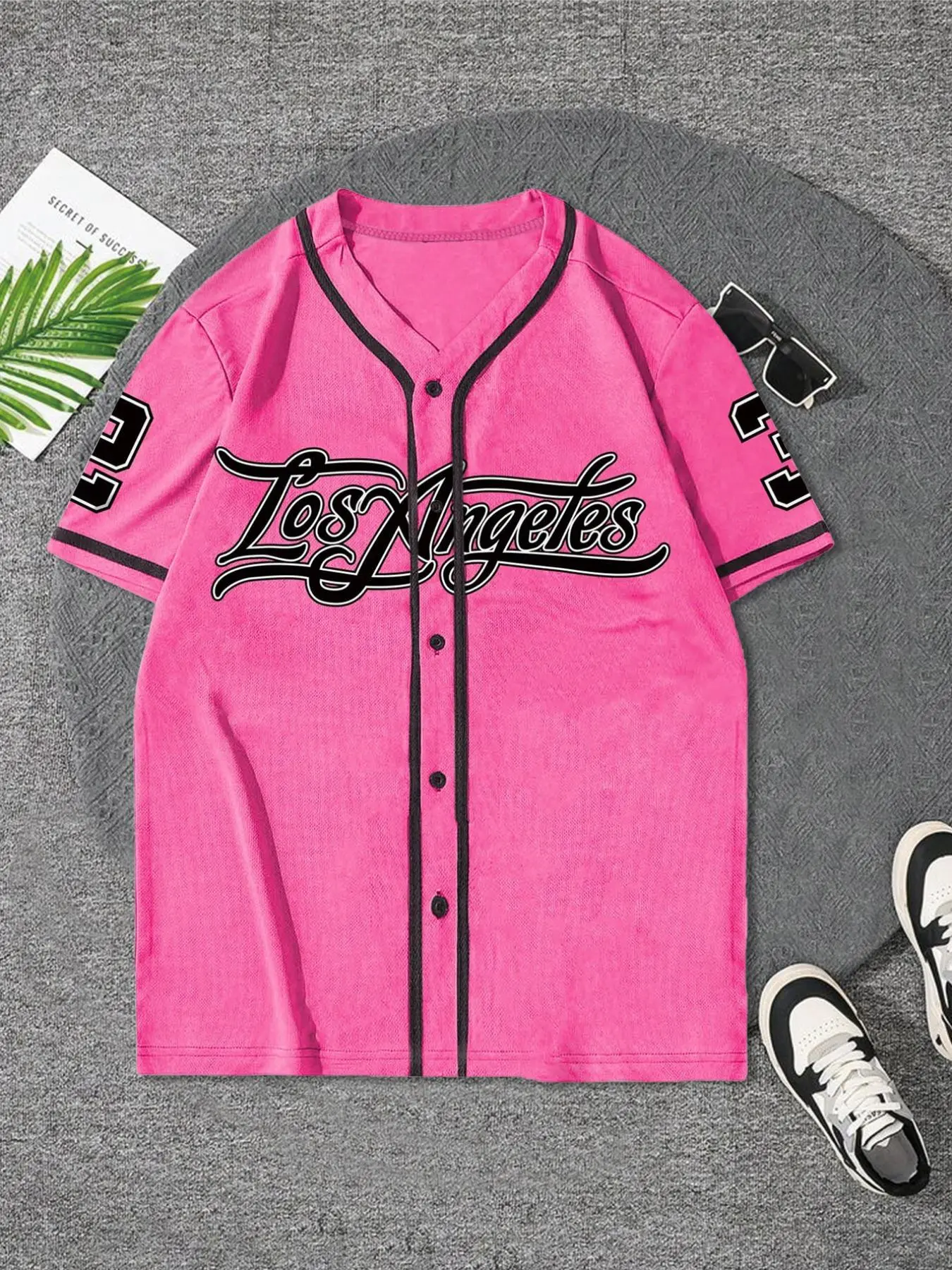 Men's Letter & Number Print Contrast Binding Baseball Jersey, Stylish Jersey, Fashion Jerseys, Sports Style Jersey, Regular Fit Casual Short Sleeve V Neck Baseball Top for Summer, Fashion Men's Clothes for Daily Wear, Baseball Shirt, Sports Clothing