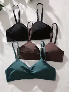 Women's Thin Bralette Set, Small Bust Gathered No Underwire Comfortable Breathable Triangle Cups, Casual Daily Wear, 3 Pieces