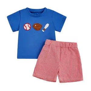 Toddler Baby Boy Baseball Outfit Summer Clothes Letters Short Sleeve T-shirt Top Elastic Waist Shorts Set 2Pcs